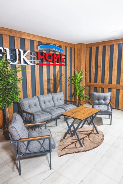 UFUK HOME Miray 311 Masalı Gri Fermuarlı Bahçe Balkon Takımı, Salon, Teras- Berjer Düğmeli Metal Çay Seti ürün görseli