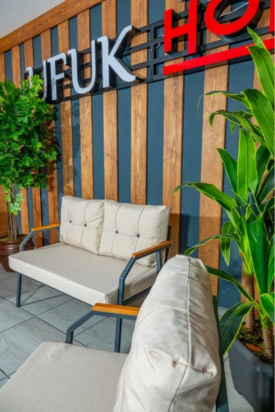 UFUK HOME Zeyd 211 Krem Fermuarlı Bahçe Balkon Takımı, Salon - Metal Kanepe Koltuk Takımı - Resim 6