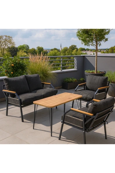 UFUK HOME Linda 211 Masalı Örgülü Antrasit Fermuarlı Bahçe Balkon Takımı, Cafe, Salon-Kanepe Koltuk Takımı ürün görseli