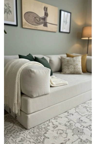 UFUK HOME Liona 90x200 Yatak Olabilen Kanepe Modüler Çok Fonksiyonlu Aktivite Koltuk Krem - Resim 2