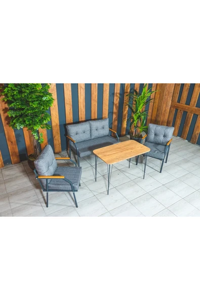 UFUK HOME Zeyd 211 Masalı Gri Fermuarlı Bahçe Balkon Takımı, Salon - Metal Kanepe Koltuk Takımı - Resim 5