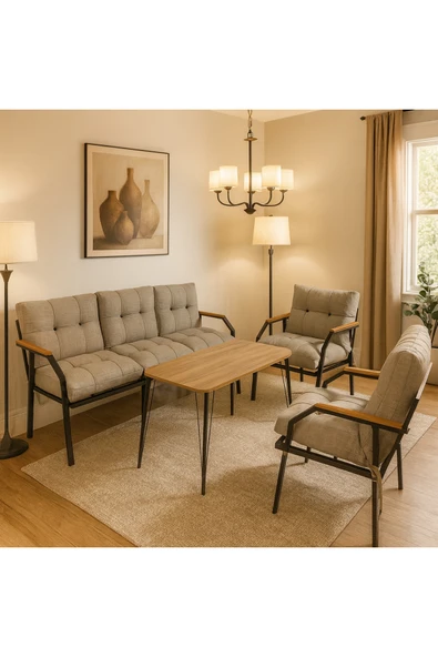 UFUK HOME Milas 311 Masalı Açık Gri Fermuarlı Bahçe Balkon Takımı, Cafe, Salon - Metal Kanepe Koltuk Takımı ürün görseli