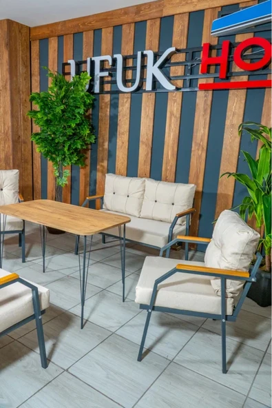 UFUK HOME Zeyd 2211 Masalı Krem Fermuarlı Bahçe Balkon Takımı, Salon - Metal Kanepe Koltuk Takımı - Resim 4
