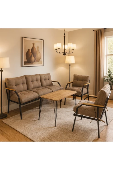 UFUK HOME Milas 311 Masalı Kahverengi Fermuarlı Bahçe Balkon Takımı, Cafe, Salon - Metal Kanepe Koltuk Takımı ürün görseli