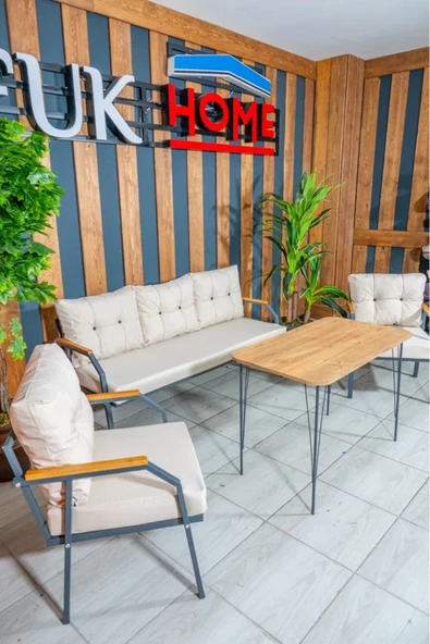 UFUK HOME Zeyd 311 Masalı Krem Fermuarlı Bahçe Balkon Takımı, Salon - Metal Kanepe Koltuk Takımı - Resim 2