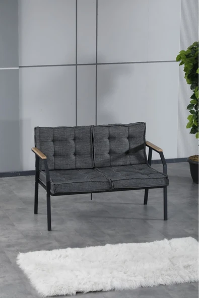 UFUK HOME Aşkın 211 Sehpalı Antrasit Fermuarlı Bahçe Balkon Takımı, Cafe, Salon - Metal Kanepe Koltuk Takımı - Resim 2