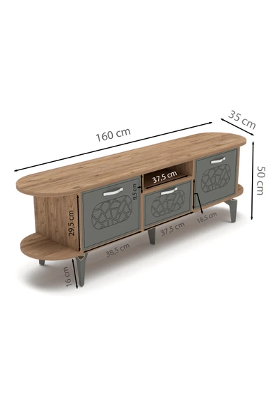 Tv Sehpası Tv Ünitesi Kapaklı Raflı Setro Traverten - Resim 2