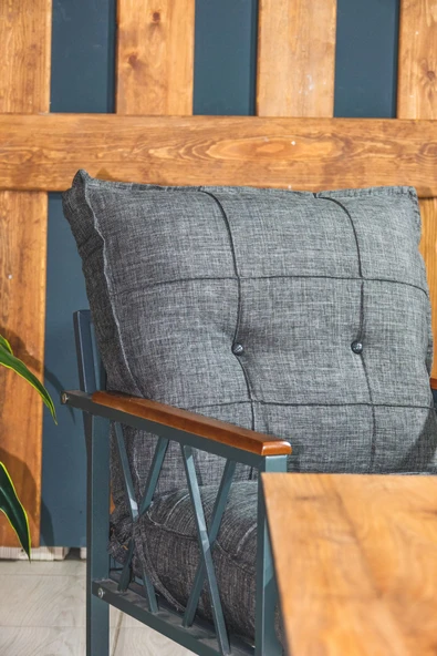 UFUK HOME Miray 311 Masalı Antrasit Fermuarlı Bahçe Balkon Takımı, Salon, Teras- Berjer Düğmeli Metal Çay Seti - Resim 6