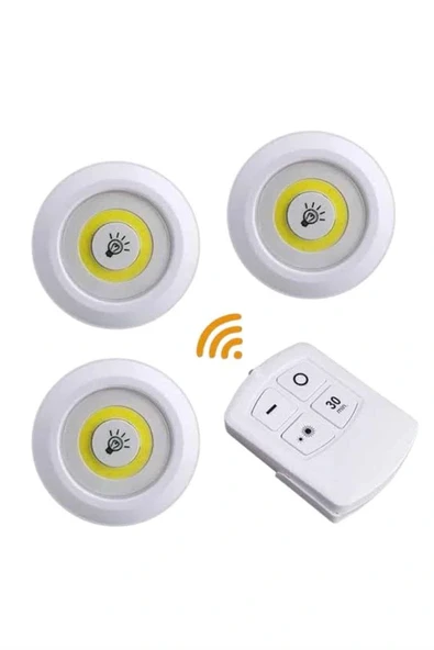 Led Lamba 3'lü Uzaktan Kumandalı Yapışkanlı - Resim 2