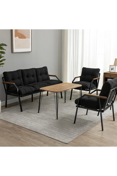 UFUK HOME Milas 311 Masalı Siyah Fermuarlı Bahçe Balkon Takımı, Cafe, Salon - Metal Kanepe Koltuk Takımı - Resim 3