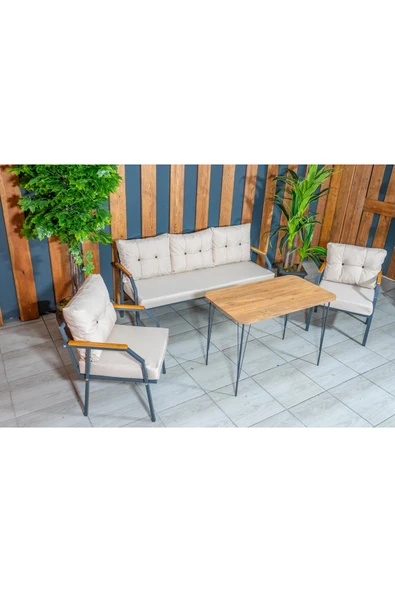 UFUK HOME Zeyd 311 Masalı Krem Fermuarlı Bahçe Balkon Takımı, Salon - Metal Kanepe Koltuk Takımı - Resim 5
