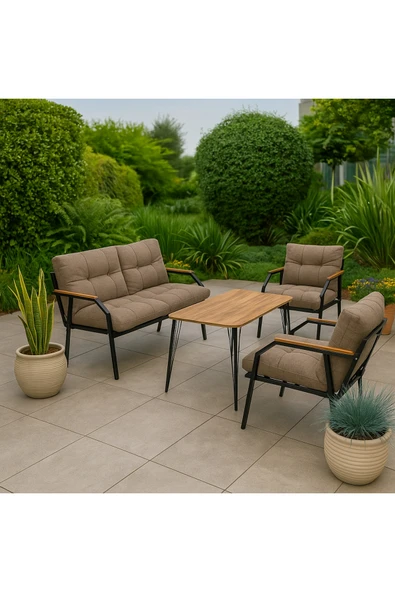 UFUK HOME Milas 211 Masalı Kahverengi Fermuarlı Bahçe Balkon Takımı, Cafe, Salon - Metal Kanepe Koltuk Takımı ürün görseli