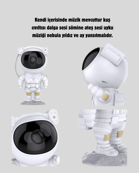 Bluetooth Müzikli Astronot Projeksiyon Lambası Yıldız ve Ay Efektli - Resim 4
