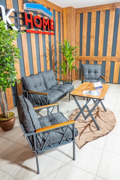 UFUK HOME Miray 211 Masalı Antrasit Fermuarlı Bahçe Balkon Takımı, Salon, Teras- Berjer Düğmeli Metal Çay Seti ürün görseli