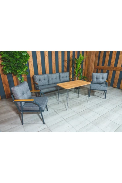 UFUK HOME Zeyd 311 Masalı Gri Fermuarlı Bahçe Balkon Takımı, Salon - Metal Kanepe Koltuk Takımı - Resim 7