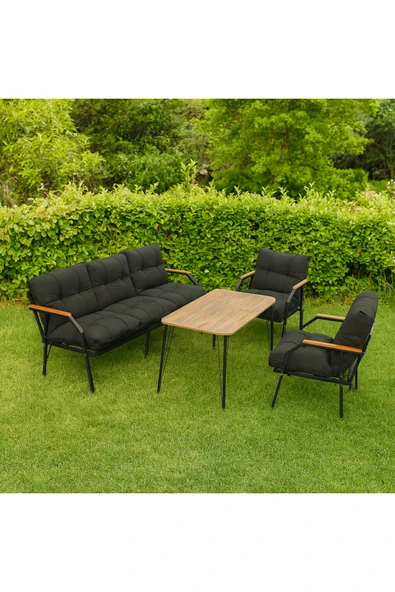 UFUK HOME Milas 311 Masalı Siyah Fermuarlı Bahçe Balkon Takımı, Cafe, Salon - Metal Kanepe Koltuk Takımı - Resim 2