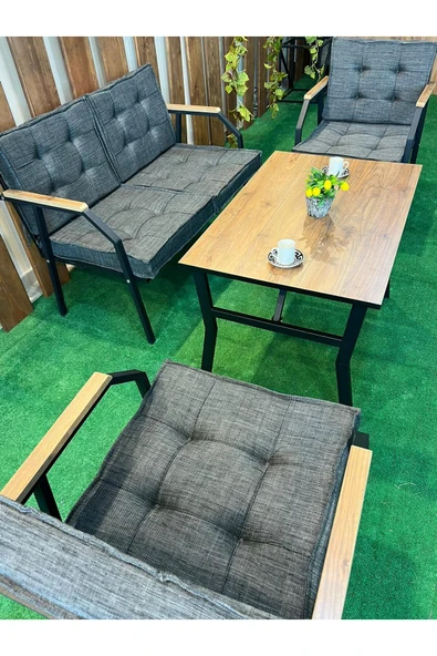 UFUK HOME Aşkın 2 1 1 Masalı Antrasit Oturma Grubu, Koltuk Takımı Bahçe Balkon Mobilyası Sandalye Berjer - Resim 5