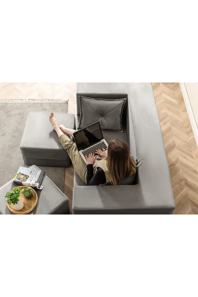 UFUK HOME Buhara Çift Kişilik Açılır Koltuk&çift Kişilik Puflu&uzanma Koltuğu&silinebilir Çok Amaçlı Antrasit - Resim 3