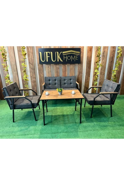 UFUK HOME Aşkın 2 1 1 Masalı Antrasit Oturma Grubu, Koltuk Takımı Bahçe Balkon Mobilyası Sandalye Berjer - Resim 3