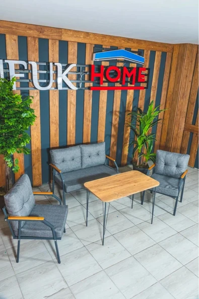 UFUK HOME Zeyd 211 Masalı Gri Fermuarlı Bahçe Balkon Takımı, Salon - Metal Kanepe Koltuk Takımı ürün görseli