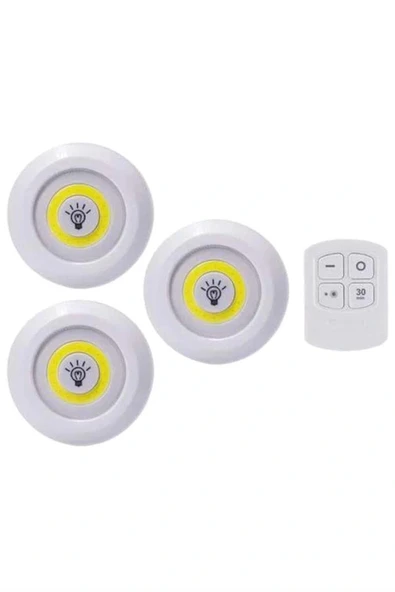 Led Lamba 3'lü Uzaktan Kumandalı Yapışkanlı - Resim 4