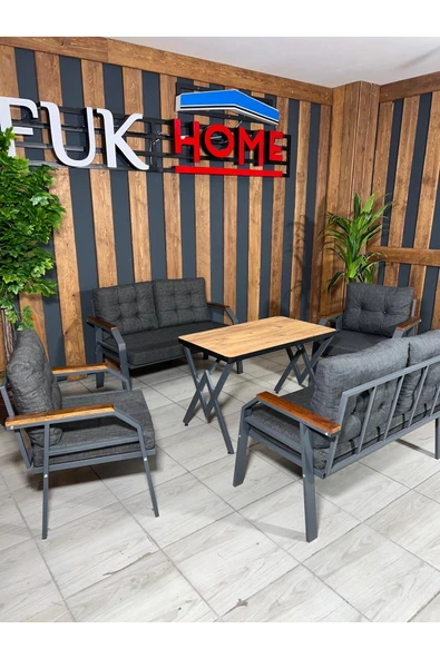 UFUK HOME Kavacık 2211 Masalı Antrasit Fermuarlı Bahçe Balkon Takımı, Salon, Teras- Metal Çay Seti ürün görseli