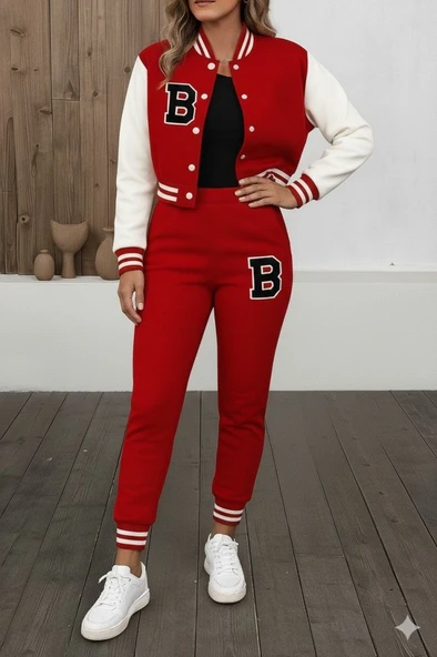 Kadın Uzun Kollu Hakim Yaka önden Düğmeli Ceket Pantolon şardonlu Iki Iplik Ikili Takım ürün görseli