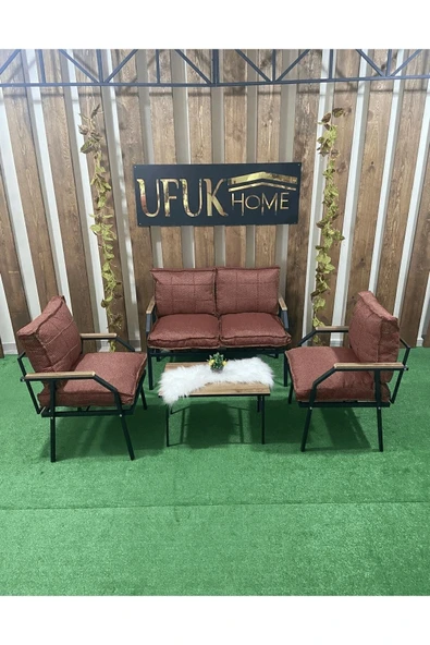 UFUK HOME Sehpalı Hasır Fermuarlı Bahçe Balkon Takımı, Cafe, Salon - Metal Kanepe Koltuk Takımı ürün görseli