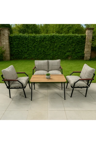 UFUK HOME Linda 211 Masalı Açık Gri Fermuarlı Bahçe Balkon Takımı, Cafe, Salon - Metal Kanepe Koltuk Takımı ürün görseli 1