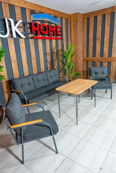 UFUK HOME Zeyd 311 Masalı Antrasit Fermuarlı Bahçe Balkon Takımı, Salon - Metal Kanepe Koltuk Takımı ürün görseli