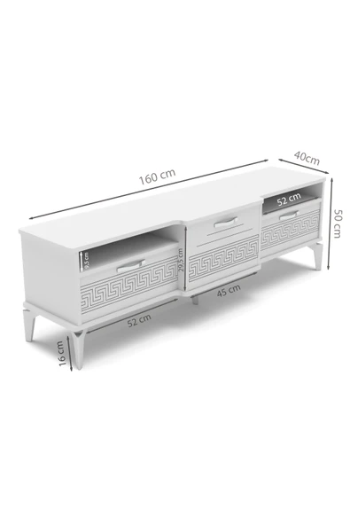 Tv Sehpası Tv Ünitesi Vera Beyaz Çizgili 5053 - Resim 3