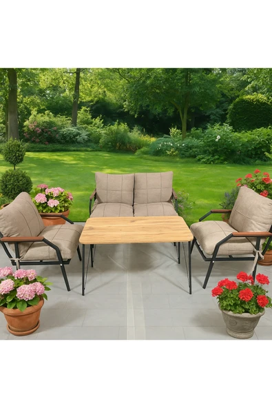 UFUK HOME Linda 211 Masalı Kahverengi Fermuarlı Bahçe Balkon Takımı, Cafe, Salon - Metal Kanepe Koltuk Takımı ürün görseli