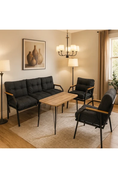 UFUK HOME Milas 311 Masalı Antrasit Fermuarlı Bahçe Balkon Takımı, Cafe, Salon - Metal Kanepe Koltuk Takımı ürün görseli