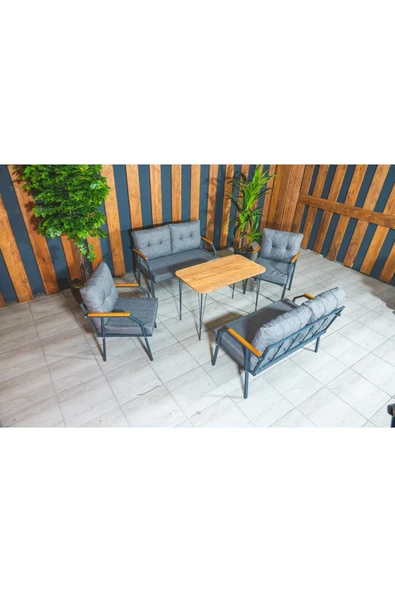 UFUK HOME Zeyd 2211 Masalı Gri Fermuarlı Bahçe Balkon Takımı, Salon - Metal Kanepe Koltuk Takımı - Resim 4