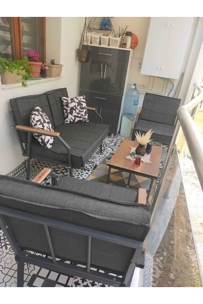 UFUK HOME Aşkın 211 Sehpalı Antrasit Fermuarlı Bahçe Balkon Takımı, Cafe, Salon - Metal Kanepe Koltuk Takımı - Resim 5