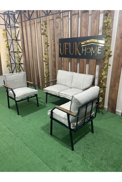 UFUK HOME Linda 211 Krem Fermuarlı Bahçe Balkon Takımı, Cafe, Salon - Metal Kanepe Koltuk Takımı - Resim 2