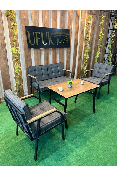 UFUK HOME Aşkın 2 1 1 Masalı Antrasit Oturma Grubu, Koltuk Takımı Bahçe Balkon Mobilyası Sandalye Berjer - Resim 2