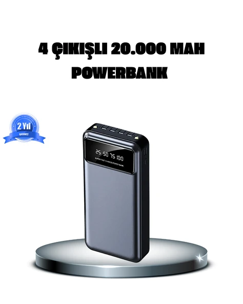 Powerbank 20000 mAh 4 Çıkışlı Hızlı Şarjlı ve LED Göstergeli ürün görseli 1