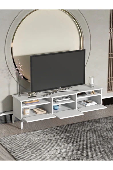 Tv Sehpası Tv Ünitesi Vera Beyaz Çizgili 5053 - Resim 4