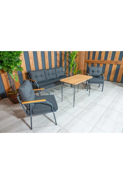 UFUK HOME Zeyd 311 Masalı Antrasit Fermuarlı Bahçe Balkon Takımı, Salon - Metal Kanepe Koltuk Takımı - Resim 6