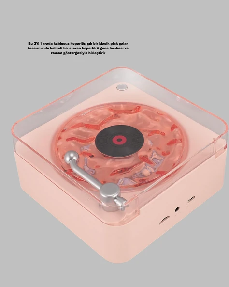 Retro Bluetooth Hoparlör PEMBE - Resim 3