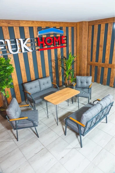 UFUK HOME Zeyd 2211 Masalı Gri Fermuarlı Bahçe Balkon Takımı, Salon - Metal Kanepe Koltuk Takımı - Resim 6
