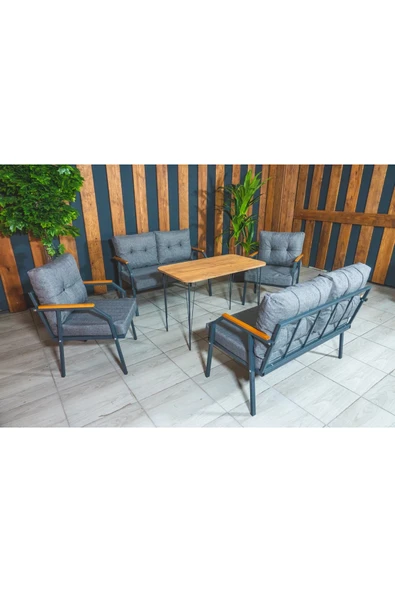 UFUK HOME Zeyd 2211 Masalı Gri Fermuarlı Bahçe Balkon Takımı, Salon - Metal Kanepe Koltuk Takımı - Resim 3