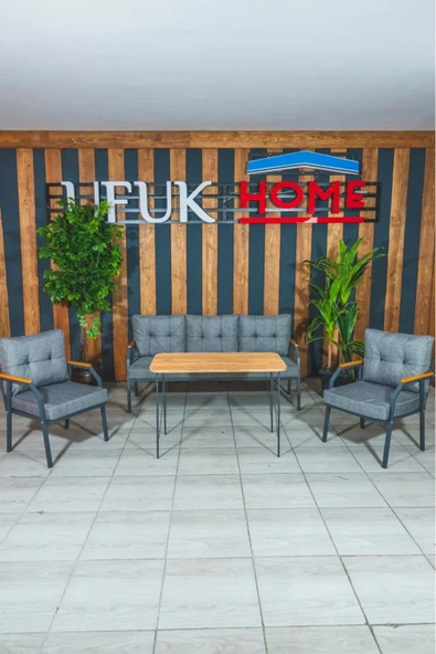 UFUK HOME Zeyd 311 Masalı Gri Fermuarlı Bahçe Balkon Takımı, Salon - Metal Kanepe Koltuk Takımı - Resim 3