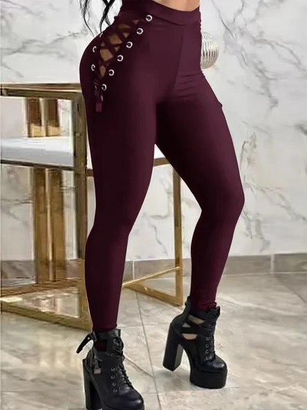 Kadın Yüksek Bel çapraz Bağcıklı Tül Detaylı Dalgıç Tayt - Resim 4