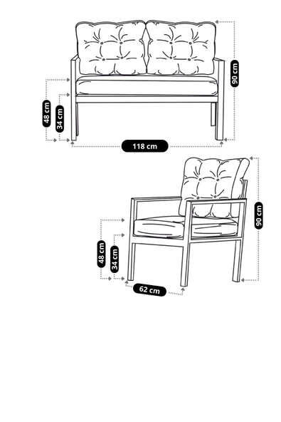 UFUK HOME Linda 211 Antrasit Fermuarlı Bahçe Balkon Takımı, Cafe, Salon - Metal Kanepe Koltuk Takımı - Resim 4