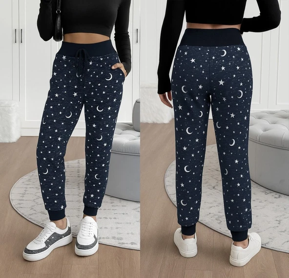 Kadın Yüksek Bel Bağcıklı Desenli Iki Iplik Pantolon ürün görseli