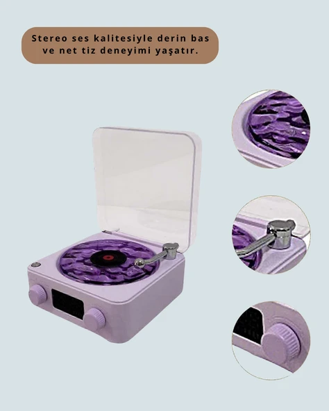 Retro Bluetooth Hoparlör MOR - Resim 4