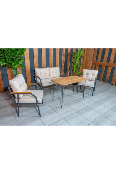 UFUK HOME Zeyd 211 Masalı Krem Fermuarlı Bahçe Balkon Takımı, Salon - Metal Kanepe Koltuk Takımı - Resim 5