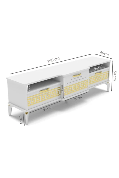 Tv Sehpası Tv Ünitesi Vera Atlantik Çam Antrasit Gold Çizgili 5050 - Resim 3